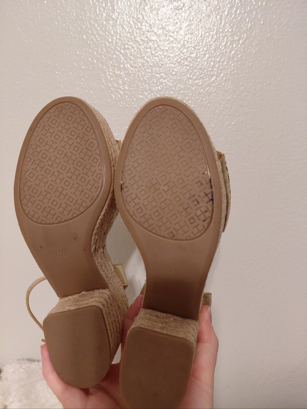 Tory Burch Gold Toned Espadrille Wedges - Picture 5 of 9